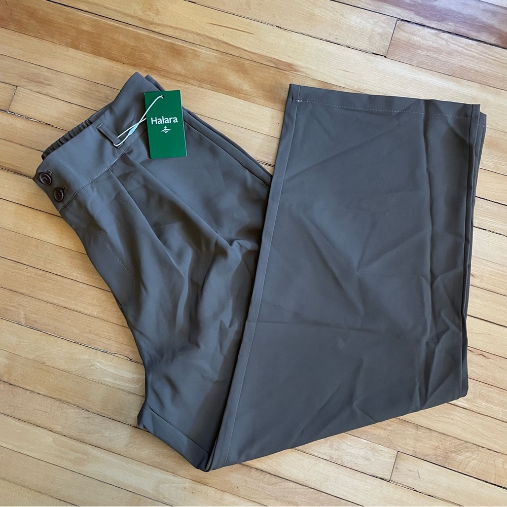 HALARA NWT Flex High Waisted Zipper Pocket Shirred Straight Leg Work Pants Olive